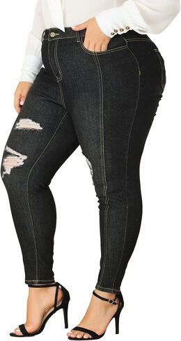 Agnes Orinda Women's Plus Size Mid Rise Stretch Washed Skinny Jeans, Casual Denim Jean Jeggings in Kuwait