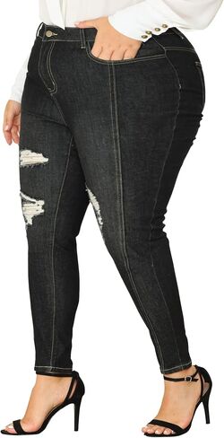 Agnes Orinda Women's Plus Size Mid Rise Stretch Washed Skinny Jeans, Casual Denim Jean Jeggings in Kuwait