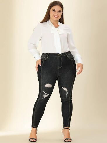 Agnes Orinda Women's Plus Size Mid Rise Stretch Washed Skinny Jeans, Casual Denim Jean Jeggings in Kuwait