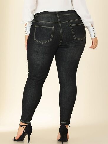 Agnes Orinda Women's Plus Size Mid Rise Stretch Washed Skinny Jeans, Casual Denim Jean Jeggings in Kuwait