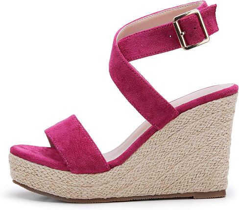صنادل نسائية من Coutgo بكعب عريض وحزام متقاطع من Espadrille بإبزيم للكاحل أحذية صيفية كاجوال in Kuwait