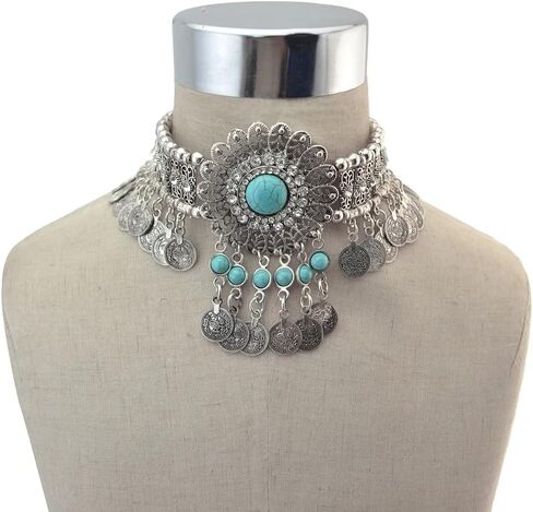 idealway Retro Boho Tribal Tassel Collar Bib Chain Chunky Pendant Statement Necklace Choker for Women in Kuwait