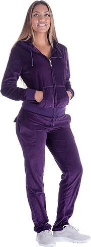 Velour Tracksuit Womens Soft Velvet Long Sleeve Sweatsuits Full Zip Hooded Sweatshirts & Sweatpants with Pocket Jogging Set in Kuwait