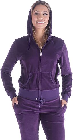 Velour Tracksuit Womens Soft Velvet Long Sleeve Sweatsuits Full Zip Hooded Sweatshirts & Sweatpants with Pocket Jogging Set in Kuwait