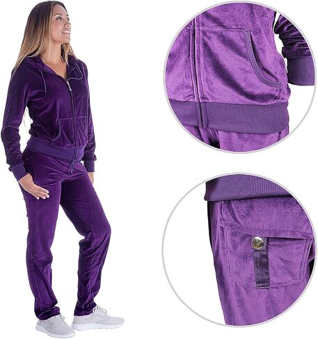 Velour Tracksuit Womens Soft Velvet Long Sleeve Sweatsuits Full Zip Hooded Sweatshirts & Sweatpants with Pocket Jogging Set in Kuwait
