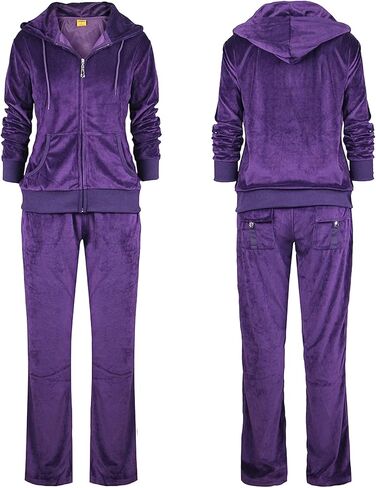 Velour Tracksuit Womens Soft Velvet Long Sleeve Sweatsuits Full Zip Hooded Sweatshirts & Sweatpants with Pocket Jogging Set in Kuwait