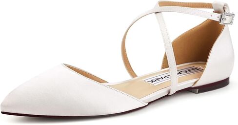 ELEGANTPARK FC2322 Comfortable Satin Pointed Toe Flats for Women Ankle Straps Wedding Flats for Bride Shoes Evening Party Guest Shoes for Women Dressy Low Heel in Saudi Arabia