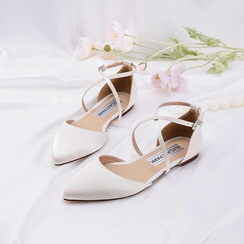 ELEGANTPARK FC2322 Comfortable Satin Pointed Toe Flats for Women Ankle Straps Wedding Flats for Bride Shoes Evening Party Guest Shoes for Women Dressy Low Heel in Saudi Arabia
