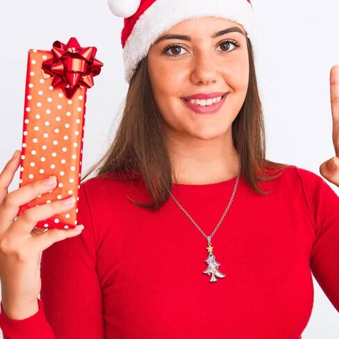 925 Sterling Silver Fine Jewelry Cute Christmas Tree Necklace Earrings Set Snowflake Santa Claus Snowman Costume Jewelry Set Christmas Gifts for Women Girls Teen Adjustable Chain Necklace Thanksgiving Xmas Party Jewelry Gift in Kuwait