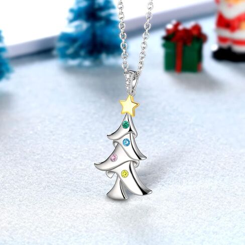 925 Sterling Silver Fine Jewelry Cute Christmas Tree Necklace Earrings Set Snowflake Santa Claus Snowman Costume Jewelry Set Christmas Gifts for Women Girls Teen Adjustable Chain Necklace Thanksgiving Xmas Party Jewelry Gift in Kuwait