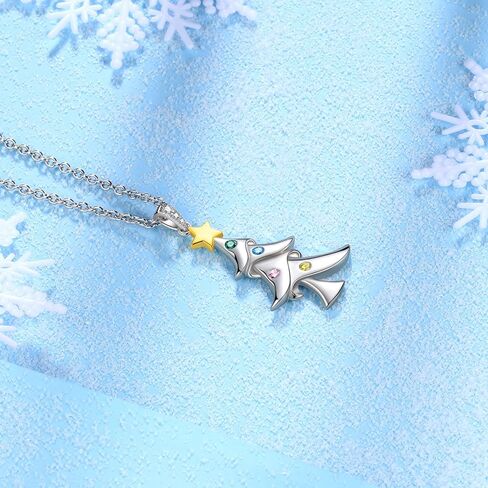 925 Sterling Silver Fine Jewelry Cute Christmas Tree Necklace Earrings Set Snowflake Santa Claus Snowman Costume Jewelry Set Christmas Gifts for Women Girls Teen Adjustable Chain Necklace Thanksgiving Xmas Party Jewelry Gift in Kuwait