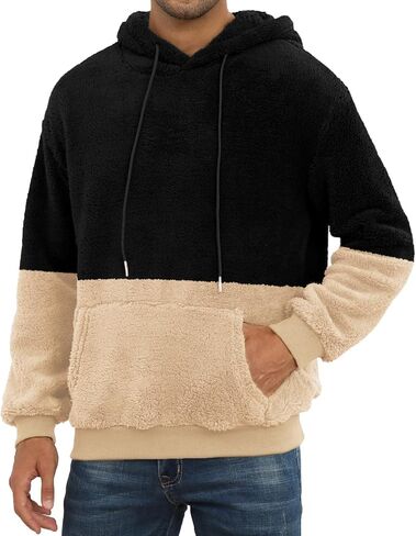 PEGENO Mens Fuzzy Sherpa Hoodie Pullover Sweatshirts Loose Cozy Pocket Long Sleeve Winter Hooded Outwear in Kuwait