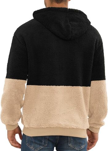 PEGENO Mens Fuzzy Sherpa Hoodie Pullover Sweatshirts Loose Cozy Pocket Long Sleeve Winter Hooded Outwear in Kuwait