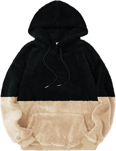 PEGENO Mens Fuzzy Sherpa Hoodie Pullover Sweatshirts Loose Cozy Pocket Long Sleeve Winter Hooded Outwear in Kuwait