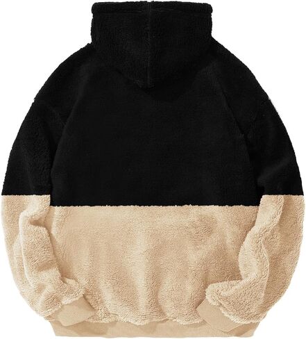 PEGENO Mens Fuzzy Sherpa Hoodie Pullover Sweatshirts Loose Cozy Pocket Long Sleeve Winter Hooded Outwear in Kuwait