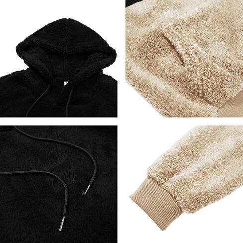 PEGENO Mens Fuzzy Sherpa Hoodie Pullover Sweatshirts Loose Cozy Pocket Long Sleeve Winter Hooded Outwear in Kuwait