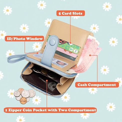 محافظ Sunwel Fashion اللطيفة المطبوعة على شكل زهور الأقحوان مع سحاب خارجي حول محفظة العملات المعدنية ومحفظة ثنائية الطي مع نافذة لبطاقة الائتمان وبطاقة الهوية (أرجواني) in Kuwait