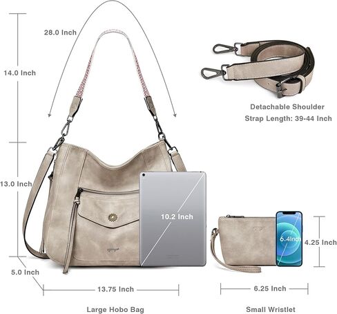 حقيبة هوبو من جلد البولي يوريثان من OPAGE للنساء، حقيبة يد عصرية للسيدات، حقيبة كتف، حقيبة كتف مع معصم in Kuwait