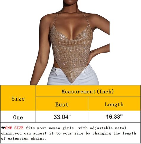 RARITYUS Women Sexy Shiny Rhinestone Tank Top Deep V Neck Chain Crop Top Shirt for Night Club Party Rave Outfit in Kuwait
