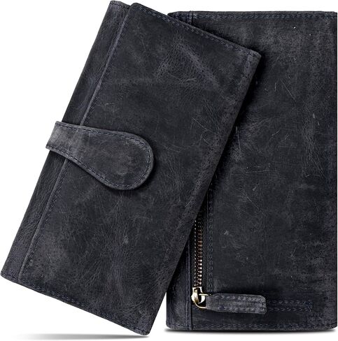 محفظة نسائية من الجلد الحقيقي مع خاصية حجب RFID - حامل بطاقات ثلاثي الطي مصمم للسيدات مع محافظ نافذة لبطاقة الهوية in Kuwait