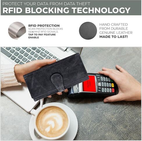 محفظة نسائية من الجلد الحقيقي مع خاصية حجب RFID - حامل بطاقات ثلاثي الطي مصمم للسيدات مع محافظ نافذة لبطاقة الهوية in Kuwait