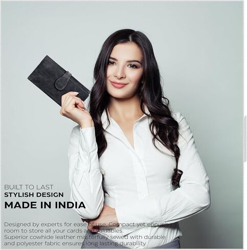 محفظة نسائية من الجلد الحقيقي مع خاصية حجب RFID - حامل بطاقات ثلاثي الطي مصمم للسيدات مع محافظ نافذة لبطاقة الهوية in Kuwait