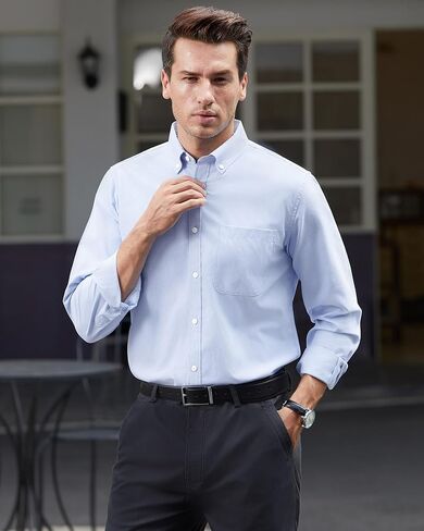 قمصان أكسفورد للرجال من Lusead بأكمام طويلة وأزرار سفلية، قمصان كاجوال مناسبة للعمل in Kuwait