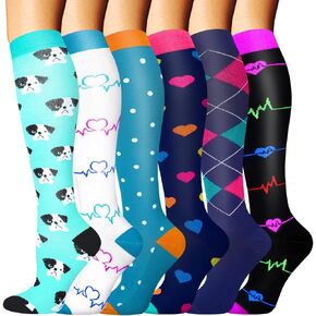 FuelMeFoot 6 Pairs Compression Socks for Women Men 15-20mmHg Graduated Support Knee High Socks for Nurses, Athletic, Medical