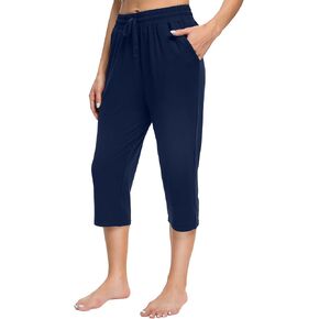 OLIKEME Women's Yoga Capri Pants Loose Drawstring High Waisted Sweatpants Lounge Pants Running Gym Short Pants with Pockets