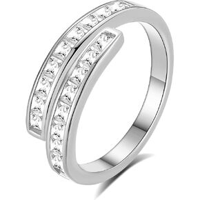 GLOQUAT 18K Gold Plated Adjustable Leaves Stackable Rings Fashion Vintage Leaf Shaped Cubic Zirconia Statement Open Ring Knuckle Rings for Women Girls Engagement Anniversary Rings Jewelry Gifts