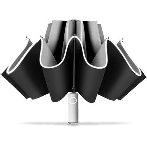 CLOUDIA Windproof Umbrella Travel Umbrella Easy Compact Folding Reverse Umbrella Inverted Umbrella, Umbrellas for Rain, Windproof Umbrella Reverse Umbrella with Reflective Stripe, Umbrella in Rain and Sun for Women and Men