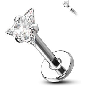 COCHARM Triangle CZ 16g Flat Back Helix Earrings Stud G23 Titanium Flat Cartilage Piercing Stud Surgical Steel Tragus Stud 16 Gauge Conch Stud Internally Threaded Labret Stud