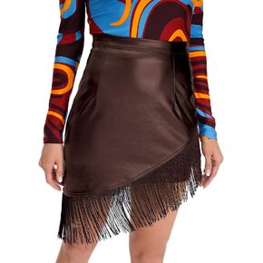Milumia Women's Boho Fringe Hem Mini Skirt High Waisted Asymmetrical Short Skirts