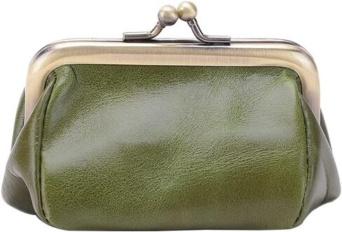 Genuine Leather Mini Vintage Coin Purse Kiss Lock change purse Cute Coin Purse Coin Organizer (Black) in Kuwait