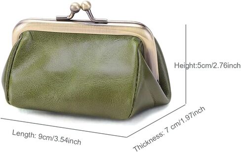 Genuine Leather Mini Vintage Coin Purse Kiss Lock change purse Cute Coin Purse Coin Organizer (Black) in Kuwait