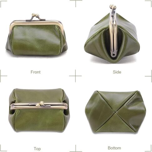 Genuine Leather Mini Vintage Coin Purse Kiss Lock change purse Cute Coin Purse Coin Organizer (Black) in Kuwait