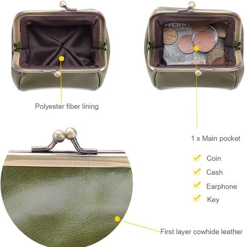 Genuine Leather Mini Vintage Coin Purse Kiss Lock change purse Cute Coin Purse Coin Organizer (Black) in Kuwait