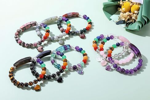 jovivi 7 شقرا أساور للنساء الرجال الطبيعية شقرا الأحجار الكريمة 8mm جولة الخرز جمشت كريستال القلب سوار الريكي شفاء الحجارة الطاقة تمتد سوار المجوهرات الهدايا in Kuwait