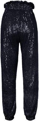 ALLUMK Womens Black Sequin Bling Legging Joggers Pencil Pants with Drawstring in Kuwait