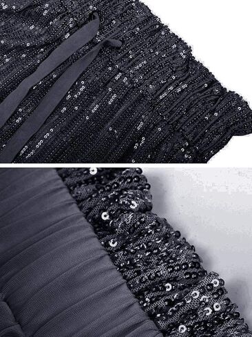 ALLUMK Womens Black Sequin Bling Legging Joggers Pencil Pants with Drawstring in Kuwait