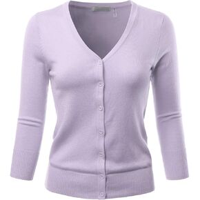 EIMIN Women's 3/4 Sleeve V-Neck Button Down Stretch Knit Cardigan Sweater (S-3X)