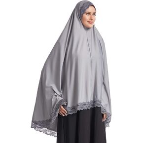 khalat Women's Elegant Hijab Lace Trim Muslim Islamic Ramadan Soft Lightweight Hijab Long Scarf in Saudi Arabia