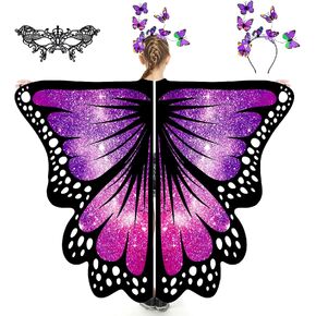 Butterfly Wings For Girls, Butterfly Costume Blue Purple, Fairy Wings Shawl, Halloween Costumes For Kids