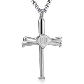 Baseball Necklace for Men,Sports Baseball Cross Pendant Necklace with Number for Athletes Stainless Steel Baseball Cross Chain for Boy in Kuwait