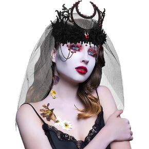 ZOOS هالوين عقال للنساء، يوم الموتى غطاء الرأس الأسود روز زهرة تاج عقال مع الدانتيل الأسود الحجاب القوطية الساحرة تاج تأثيري شبح العروس حزب هالوين زي غطاء الرأس للفتيات in Kuwait