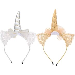 Beaupretty 2pcs Unicorn Headbands Ears Photo Props Girl Birthday Outfit Christmas Party Cosplay Costume Accessories White Blue