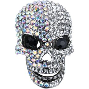 Szxc Women's Skull Pin Brooch, Moving Jaw, Sparkling Crystals, 1 1/2 inch, Women Biker Jewelry, Halloween costume Accessories