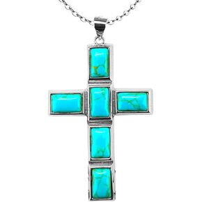 The Positive Christian Turquoise Cross Necklace Sterling Silver 20" Chain Silver Color Perfect Faith Gift in Kuwait