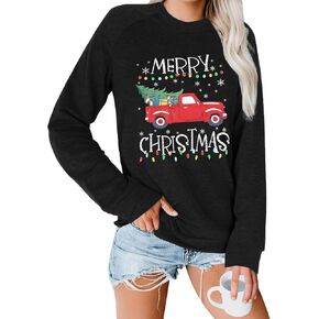 FASHGL Christmas Movies Watching Sweatshirt Women Funny Christmas Tree Truck Graphic Pullover Lightweight Blouse