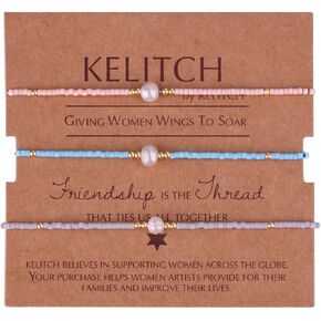 KELITCH 3 PCS Natural Pearls Bracelets Women Strand Thin Rope Friendship Bracelets Handmade Stack Charm Bracelets